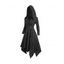 Gothic Lace Up Hooded Dress Plain Color Handkerchief Hem Dress - BLACK M