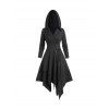Gothic Lace Up Hooded Dress Plain Color Handkerchief Hem Dress - BLACK M