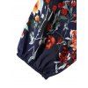 Plus Size Floral Print Belt Dress V Neck Long Sleeve Casual Midi Dress - DEEP BLUE 3XL