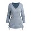 Top Chiné à Manches Longues à Col V à Côté - Bleu clair 2XL