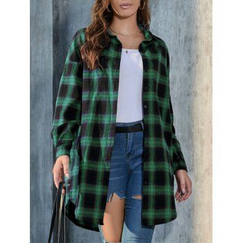 

Check Print Shirt Long Sleeve Button Up Casual Shirt, Deep green