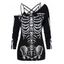 Ensemble de Haut D'Halloween à Imprimé Squelette à Col Oblique et de Camisole à Bretelle Ajustable en Treillis - Noir XL