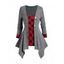 Ensemble de Cardigan Asymétrique en Tricot à Carreaux et de Camisole Imprimée - Gris XL