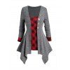 Ensemble de Cardigan Asymétrique en Tricot à Carreaux et de Camisole Imprimée - Gris XXL