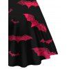 Bat Print A Line Dress O Ring V Neck Strap Casual Midi Dress - BLACK S