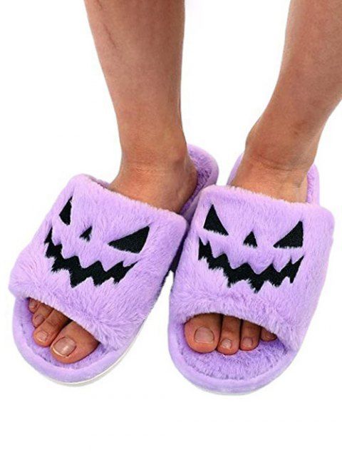 Halloween Pumpkin Pattern Fuzzy Plush Indoor Slippers