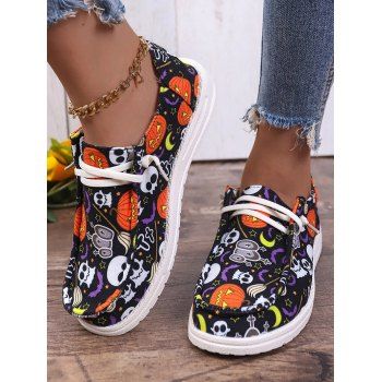

Halloween Cartoon Allover Print Lace Up Shoes, Black