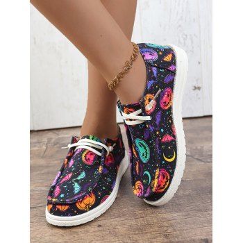 

Halloween Colorful Pumpkin Print Lace Up Shoes, Black