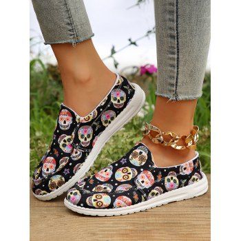 

Halloween Skull Allover Print Slip On Shoes, Black