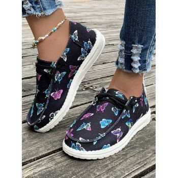 

Colorfly Butterfly Print Lace Up Canvas Shoes, Black