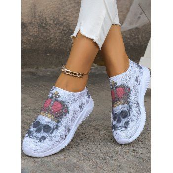 

Halloween Skull Allover Print Slip On Shoes, White