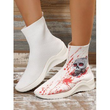 

Halloween Skull Print High Top Slip On Shoes, White