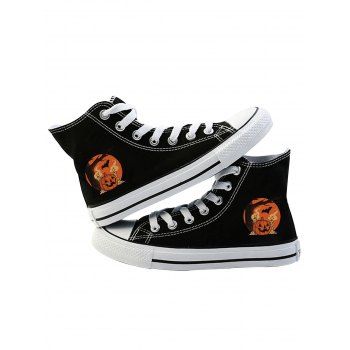 

Halloween Pumpkin Print High Top Canvas Shoes, Black