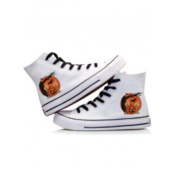 

Halloween Pumpkin Print High Top Canvas Shoes, White