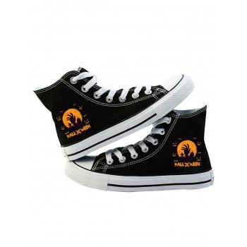 

Halloween Graphic Print High Top Canvas Boots, Black