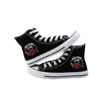 

Halloween Skull Pattern Lace Up Canvas Boots, Black