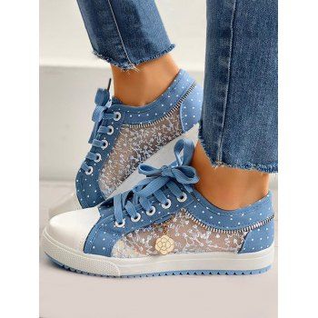 

Polka Dots Print Breathable Mesh Lace Patchwork Shoes, Light blue