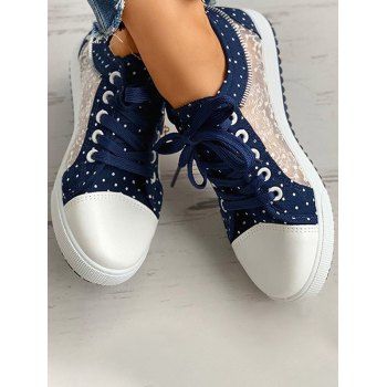 

Polka Dots Print Breathable Mesh Lace Patchwork Shoes, Deep blue