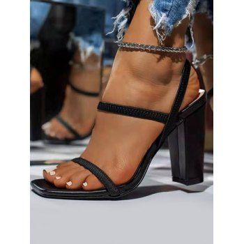 

Square Toe Chunky High Heel Casual Sandals, Black