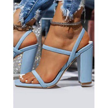 

Square Toe Chunky High Heel Casual Sandals, Blue