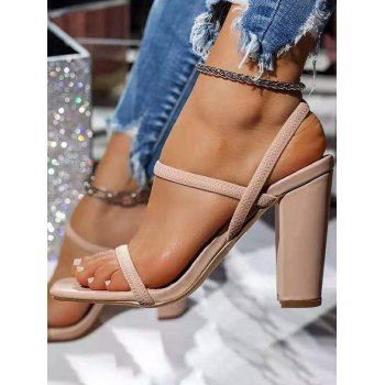 

Square Toe Chunky High Heel Casual Sandals, Multicolor a