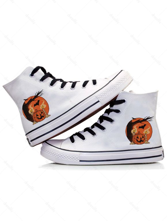 Halloween Pumpkin Print High Top Canvas Shoes - Blanc EU 43
