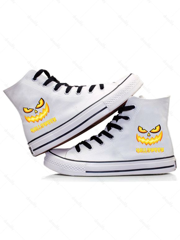 Halloween Canvas Shoes High Top Pumpkin and Letter Pattern Shoes - Blanc EU 43