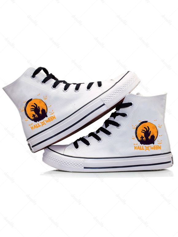 Halloween Graphic Print High Top Canvas Boots - Blanc EU 43