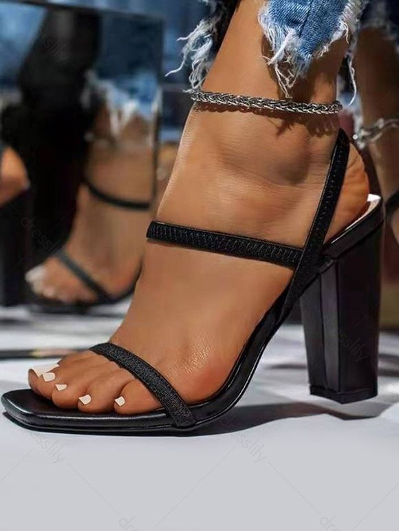 Square Toe Chunky High Heel Casual Sandals - Noir EU 39