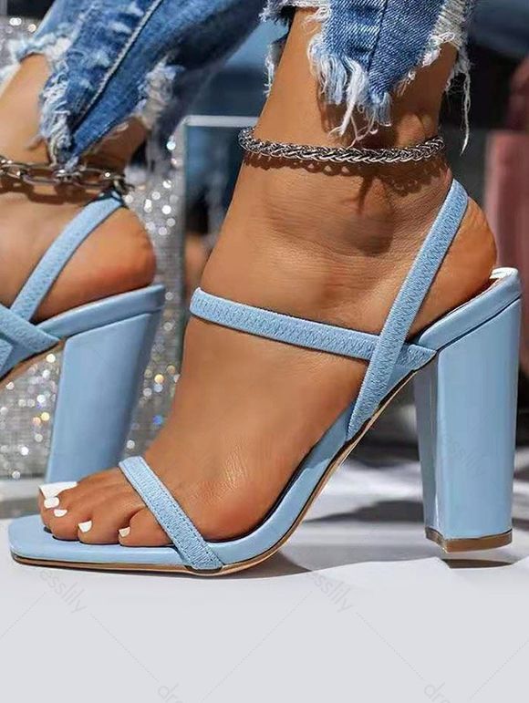 Square Toe Chunky High Heel Casual Sandals - Bleu EU 42