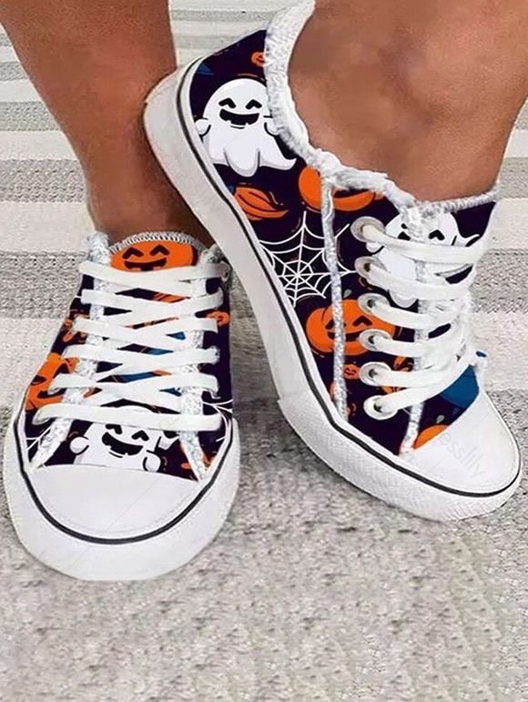 Halloween Raw Hem Low Top Canvas Shoes - Noir EU 43