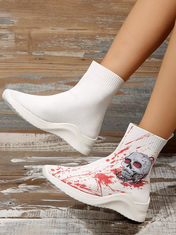 Halloween Skull Print High Top Slip On Shoes - Blanc EU 41