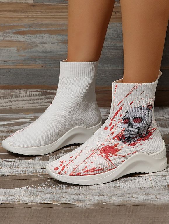 Halloween Skull Print High Top Slip On Shoes - Blanc EU 41