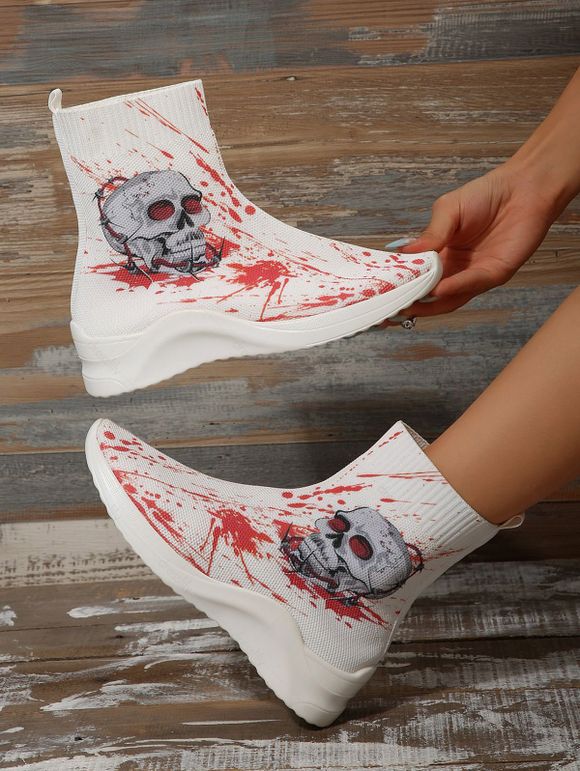 Halloween Skull Print High Top Slip On Shoes - Blanc EU 41