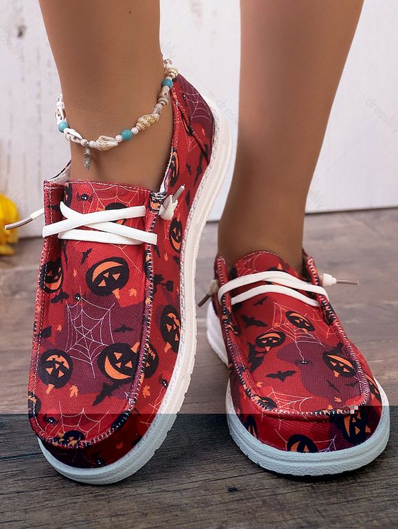 Halloween Pumpkin and Spider Web Print Shoes - Rouge EU 42