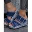 Raw Hem Buckle Topstitching Wedge Heel Sandals - Bleu EU 41