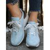 Perforated Detail Lace Up Chunky Heel Casual Shoes - Bleu EU 39