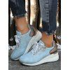 Perforated Detail Lace Up Chunky Heel Casual Shoes - Bleu EU 39