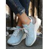 Perforated Detail Lace Up Chunky Heel Casual Shoes - Bleu EU 38