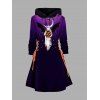 Robe D'Halloween Linge A à Capuche Citrouille Fantôme en Blocs de Couleurs à Lacets - Pourpre XXL