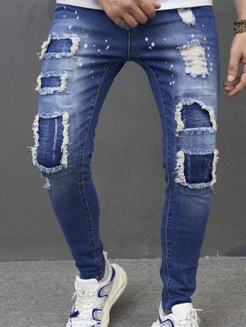 Ripped Distressed Jeans Pockets Skinny Demin Pants