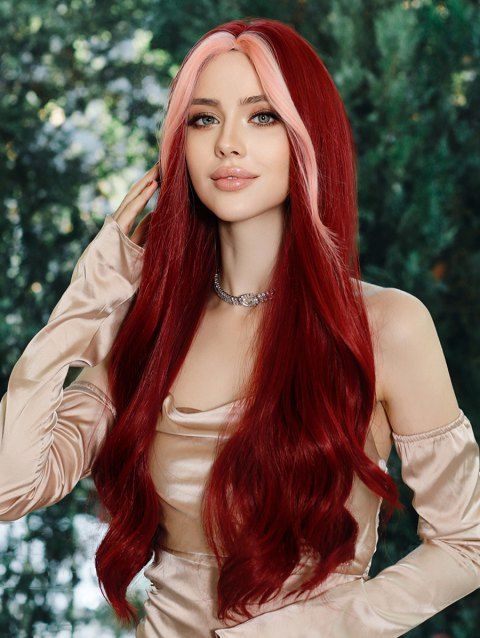 Long Highlight Middle Part Wavy Capless Synthetic Wig