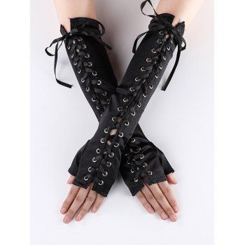 

Halloween Gothic Lace Up Fingerless Gloves, Black