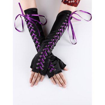 

Halloween Gothic Lace Up Fingerless Gloves, Violet