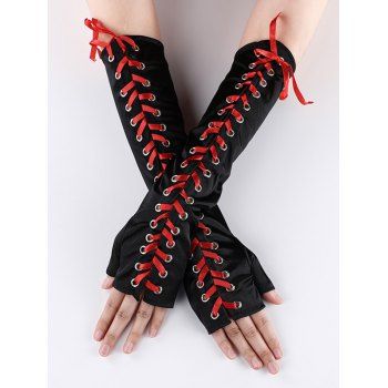 

Halloween Gothic Lace Up Fingerless Gloves, Red