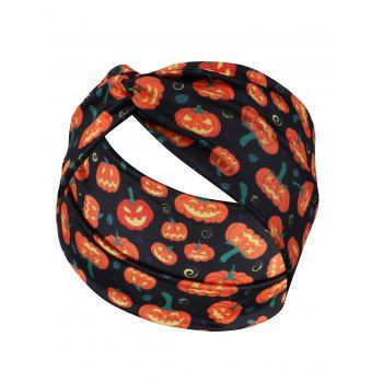 

Halloween Pumpkin Allover Print Front Twist Headband, Multicolor a