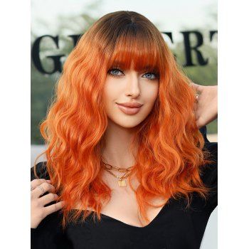 

Orange Gradient Full Bang Curly Capless Synthetic Wig, Dark orange