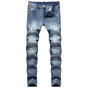 

Ripped Distressed Jeans Zip Fly Pockets Casual Denim Pants, Blue