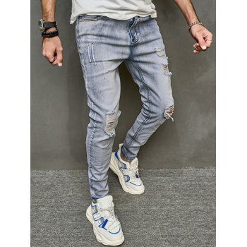 

Ripped Distressed Faded Jeans Light Wash Casual Denim Pants, Light blue