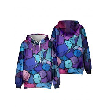 

Geometric Allover Print Casual Hoodie Kangaroo Pocket Drawstring Hoodie, Multicolor